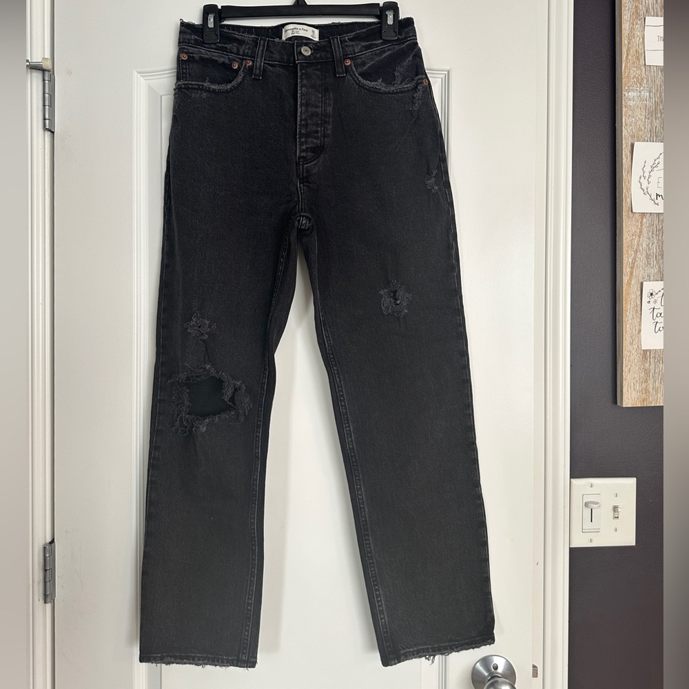 Abercrombie & Fitch Black Distressed Straight Leg Jeans